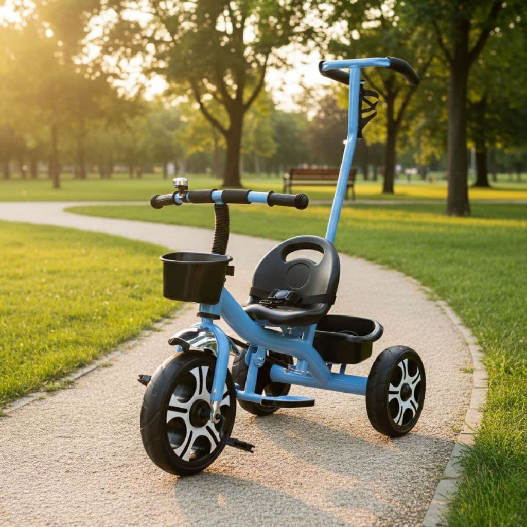 Triciclo Infantil Luxo com 02 Cestinhas Sininho e Cinto de Segurança Haste Direcionável para Crianças