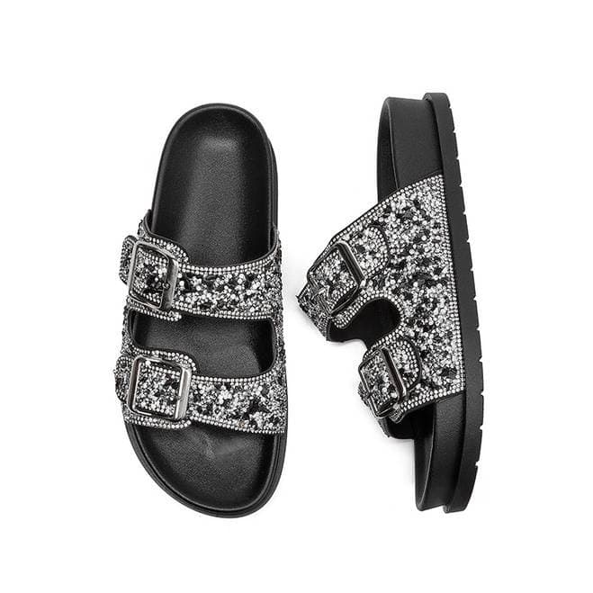 Sandália Birken Papete feminina Fivela ajustável de strass de luxo design MEIJILE