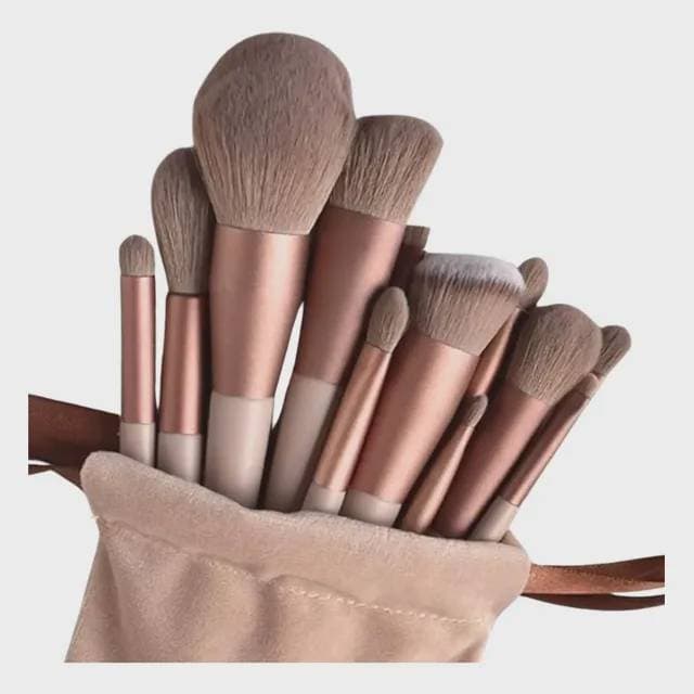 Kit Pincel de Maquiagem com 13 Unidades Sombra Blush Marrom